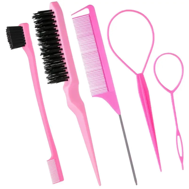 Group Head Brush - 5-teiliges Friseur-Kammset, Spitzkamm, Doppelkopf-Augenbrauenbürste & Dreireihiger