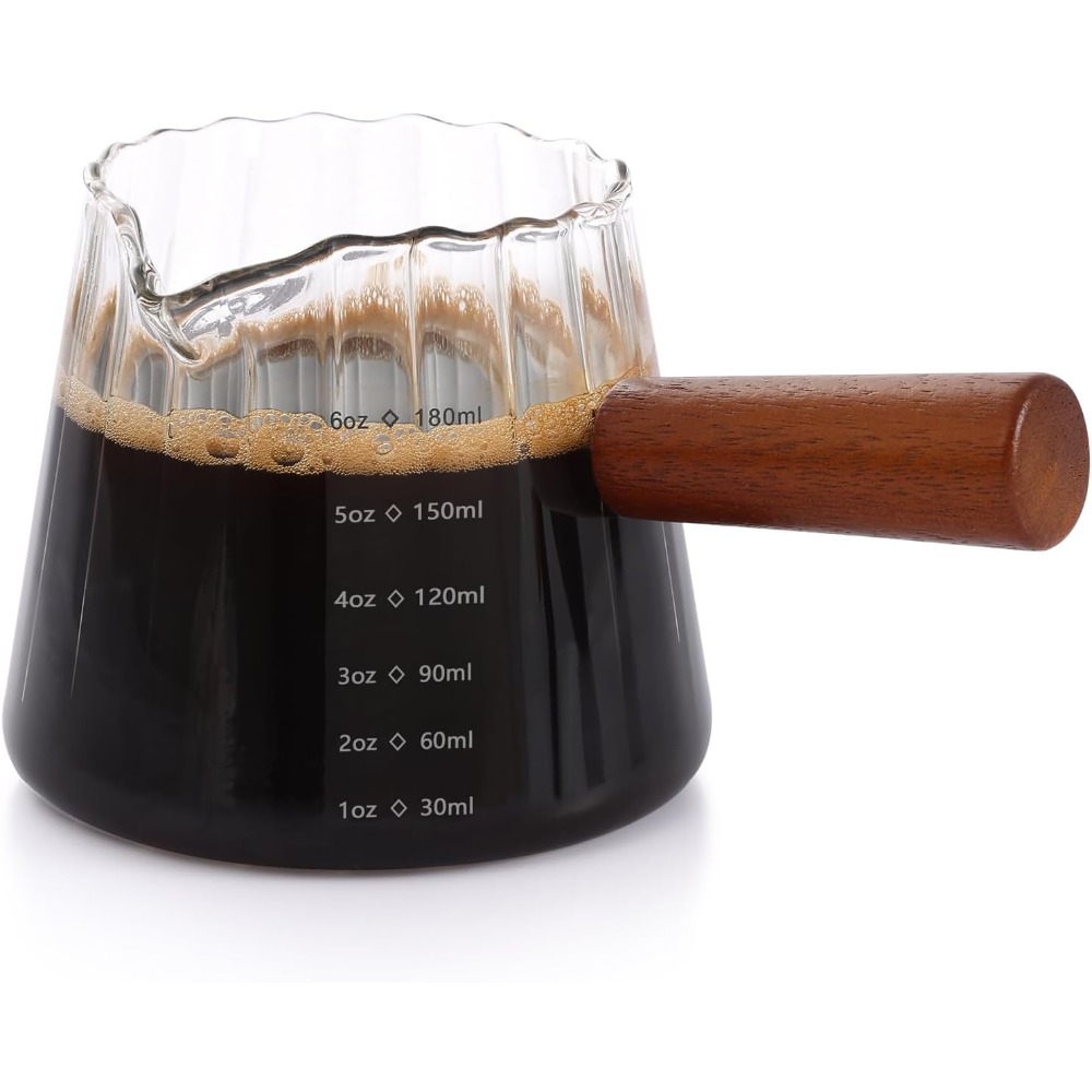 Espresso Shot Glass - V-förmige Ausgießer-Espresso-Shotgläser 6 OZ mit Holzgriff