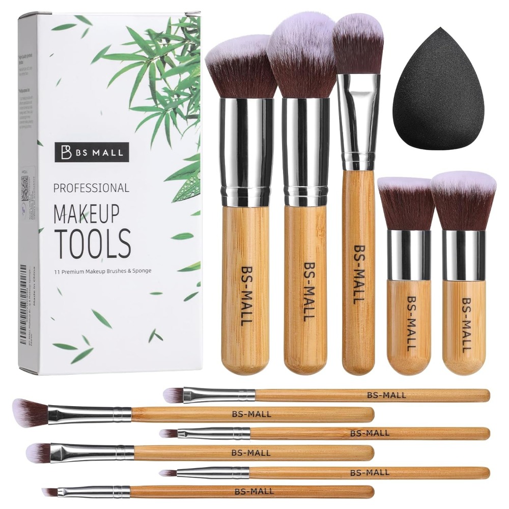 Group Head Brush - BS-MALL Make-up-Pinsel-Set, 11-teilig, Bambus, synthetisches Kabuki-Pinsel-Set,