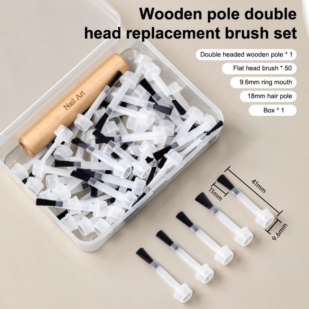 Group Head Brush - Professionelles Abnehmbares Nagelkunst-Pinselset mit Holzgriff Doppelkopf