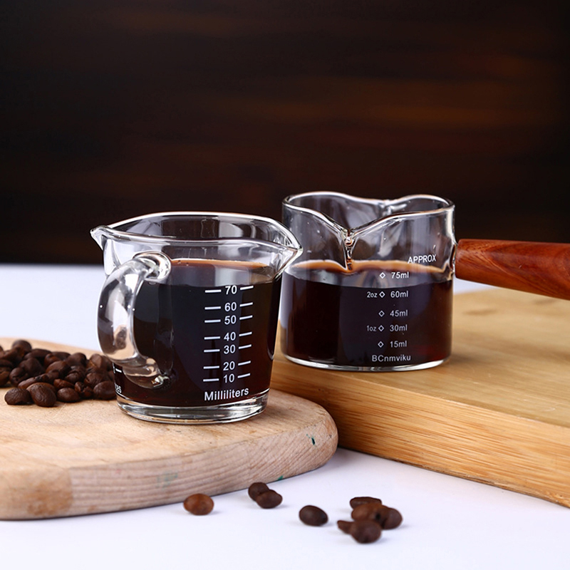 Espresso Shot Glass - 70/75ml Espresso-Messbecher mit Doppelausgießer, hitzebeständigem Griff